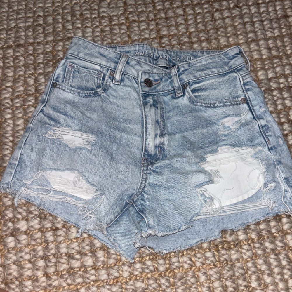 Distressed Light Blue Denim Shorts
